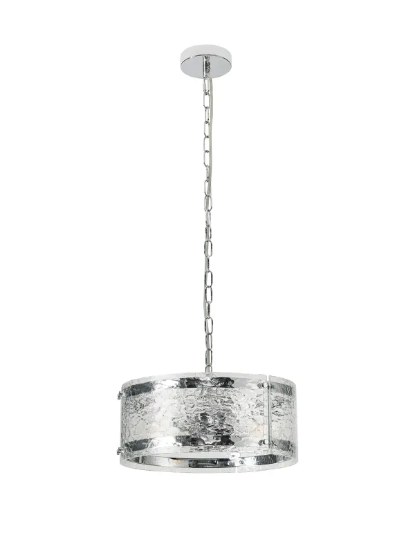 FLOING 35cm Pendelleuchte, 2 x E27, Chrome / Ornamentiertes klares (D) Glas