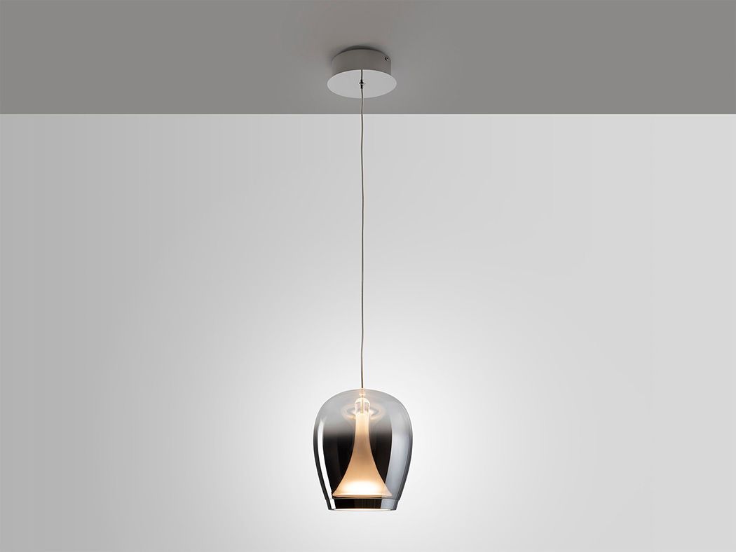 SUSPIRO Pendelleuchte 8,5W LED, 3000K, 900lm, Chrome / Rauchfarbenes Glas