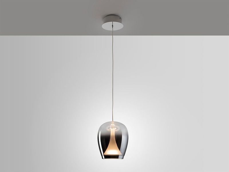 SUSPIRO Pendelleuchte 8,5W LED, 3000K, 900lm, Chrome / Rauchfarbenes Glas
