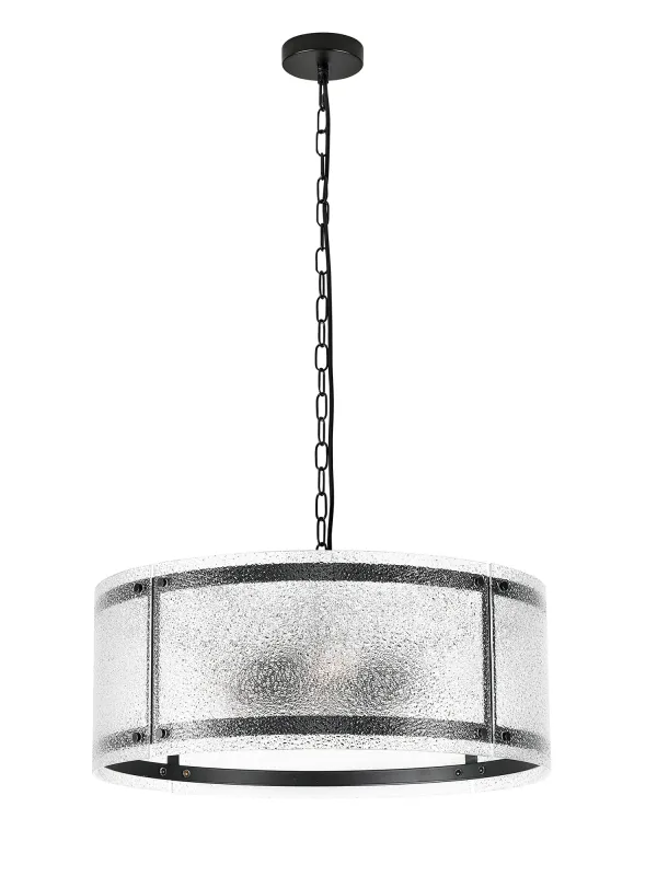 FLOING 56.5cm Pendelleuchte, 4 x E27, Schwarz matt / Gesätes klares (E) Glas