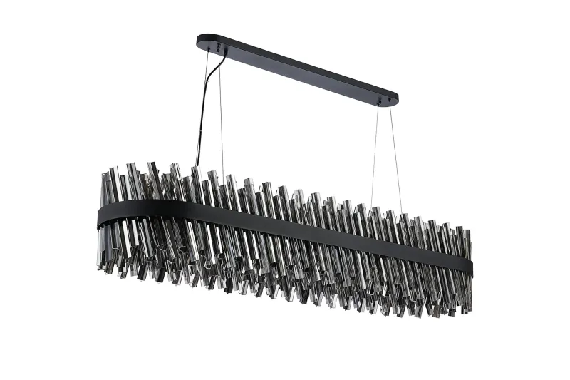 BRAUNAU Pendelleuchte Linear, 36 x G9, Satinschwarz / Rauchfarbenes Glas