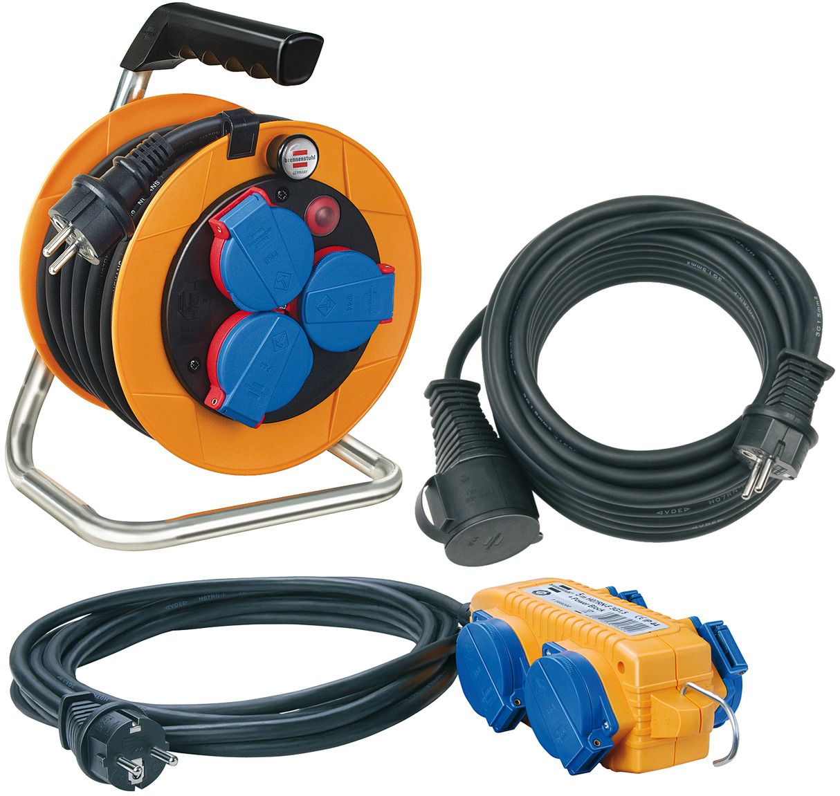 Power-Pack-Set IP44 / Kabeltrommel 10m, Verlängerungskabel 10m und 4-fach Verteiler 5m