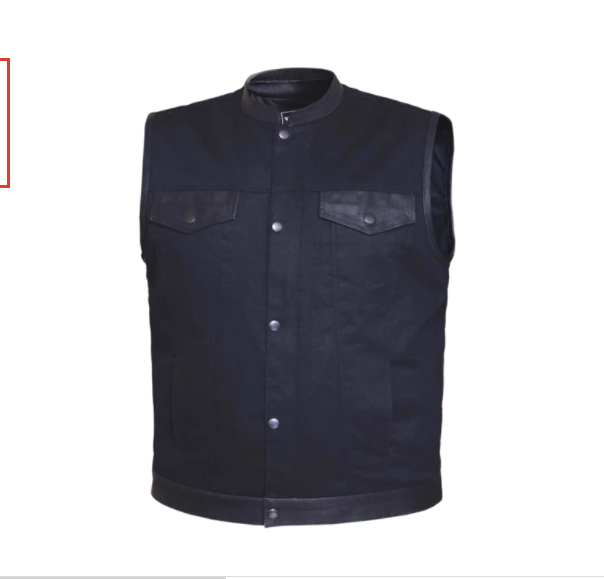 DM149 UNIK Black Denim Club Vest w/Leather Trim