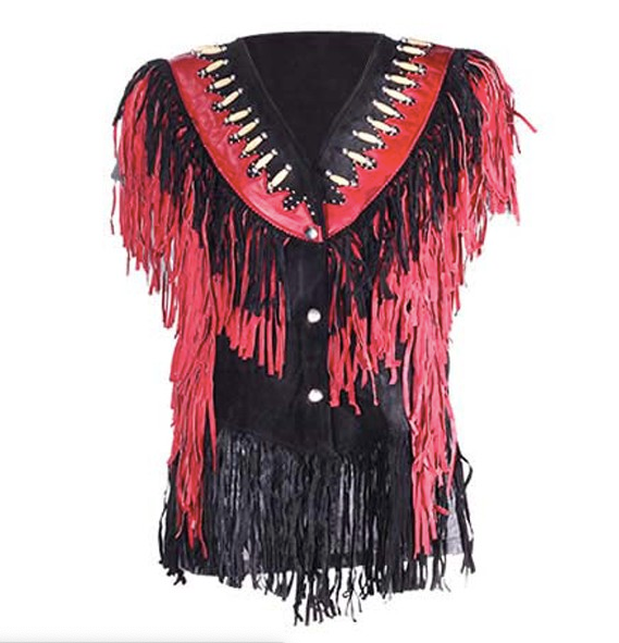 LV430 Black & Red Fringe Vest