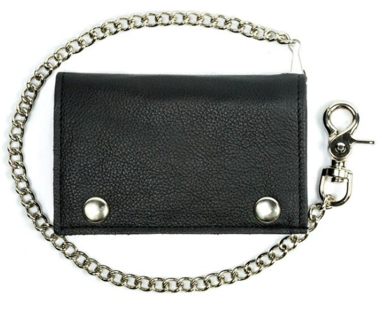TC817 XL Soft Tri-Fold Chain Wallet- Black