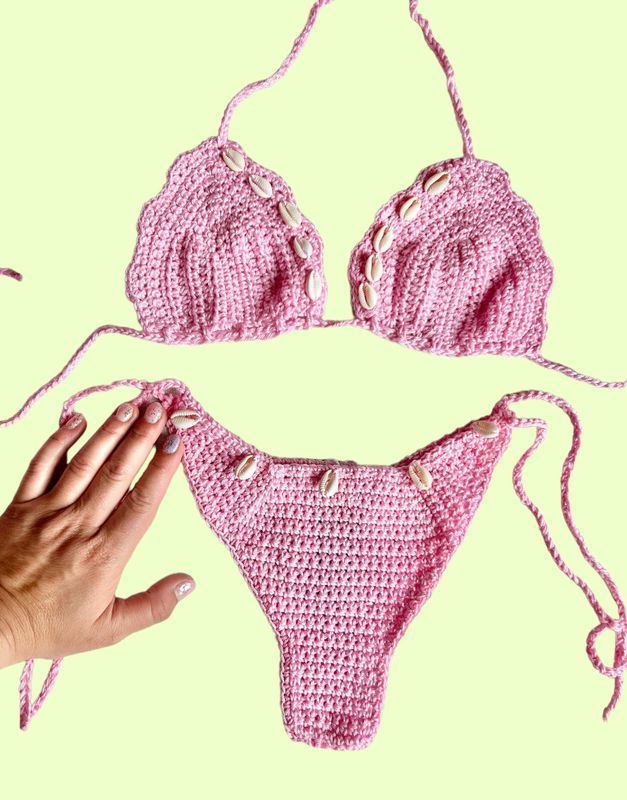 Bikini uncinetto Modello Ciprea Foderato(Rosa barbie)