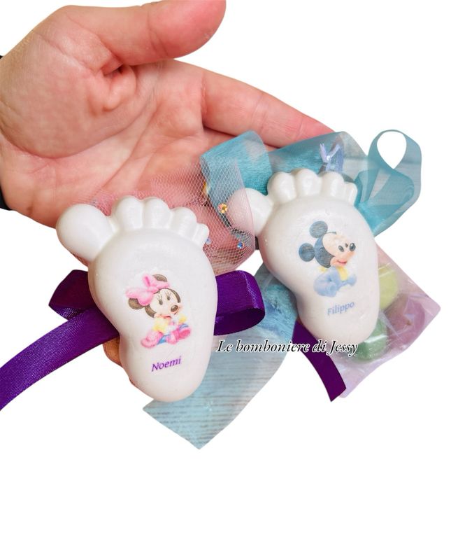 Calamita Bomboniere Piedino con stampa Minnie o topolino e nome