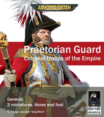 General on horseback.  2 miniatures. Praetorian Guard (proxy). Imperial Guard.