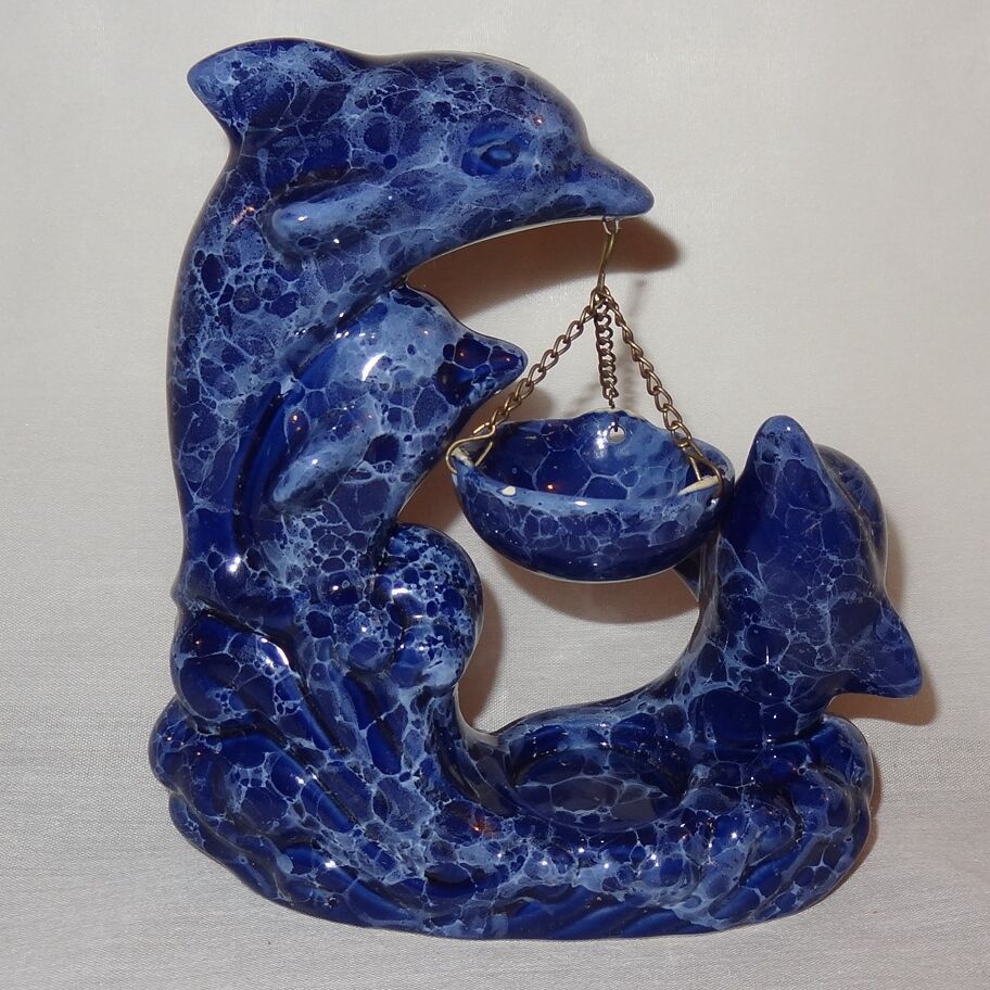 Blue Faux Marble Dolphin Tea Light Candle Holder Wax/Oil Burner