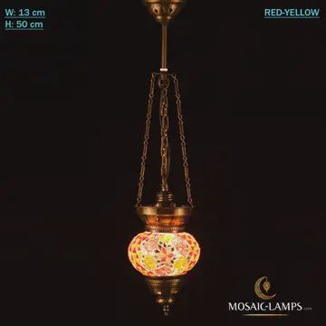 3-Chain Mosaic Ceiling Light, Handmade Moroccan, Colour: Red - Orange, Type: Moroccan