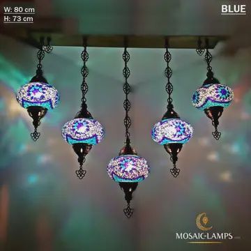 5 Globe Bar Turkish Kitchen Island Chandelier, Colorful Mosaic