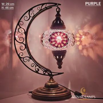 Mosaic Moroccan Moon Table Lamp, Arc, Murano Crescent
