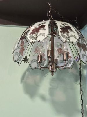 Light White with Roses  Lamp 8 panel Swag Chain