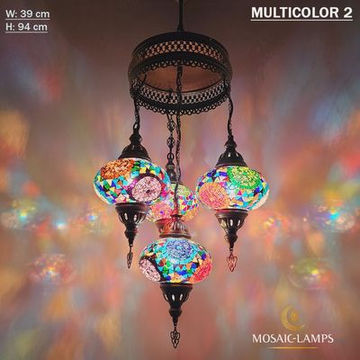 Mosaic Turkish Sultan Moroccan 4 Globe Multi Color Chandelier