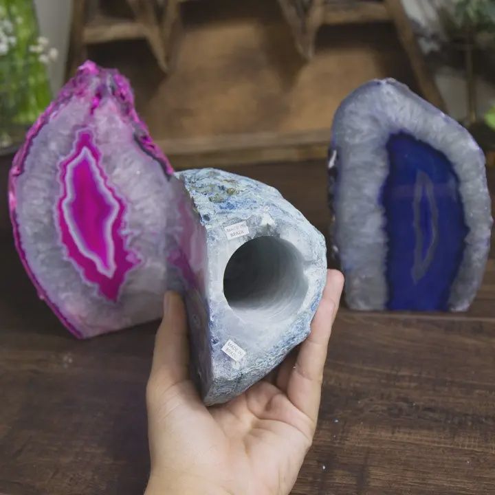 Agate Geode Cut Base Crystal Lamp, Colour: Agate Pink SKU RK1-61 Pink, Style: Agate Geode Lamp