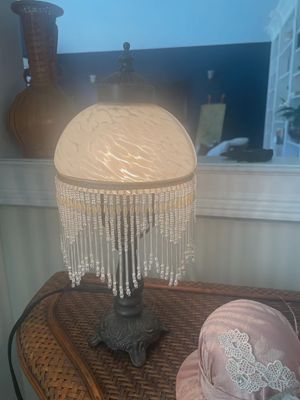 Lamp Vintage Metal Base with Glass shade  Beaded Fringe