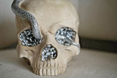 Skull with Silver Snake and Gem Eyes
