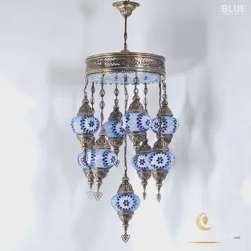 Mosaic Chandelier 9 + 1 Plate- Pre Order Custom, Size: 9+1 Chandelier, Style: Blue 1