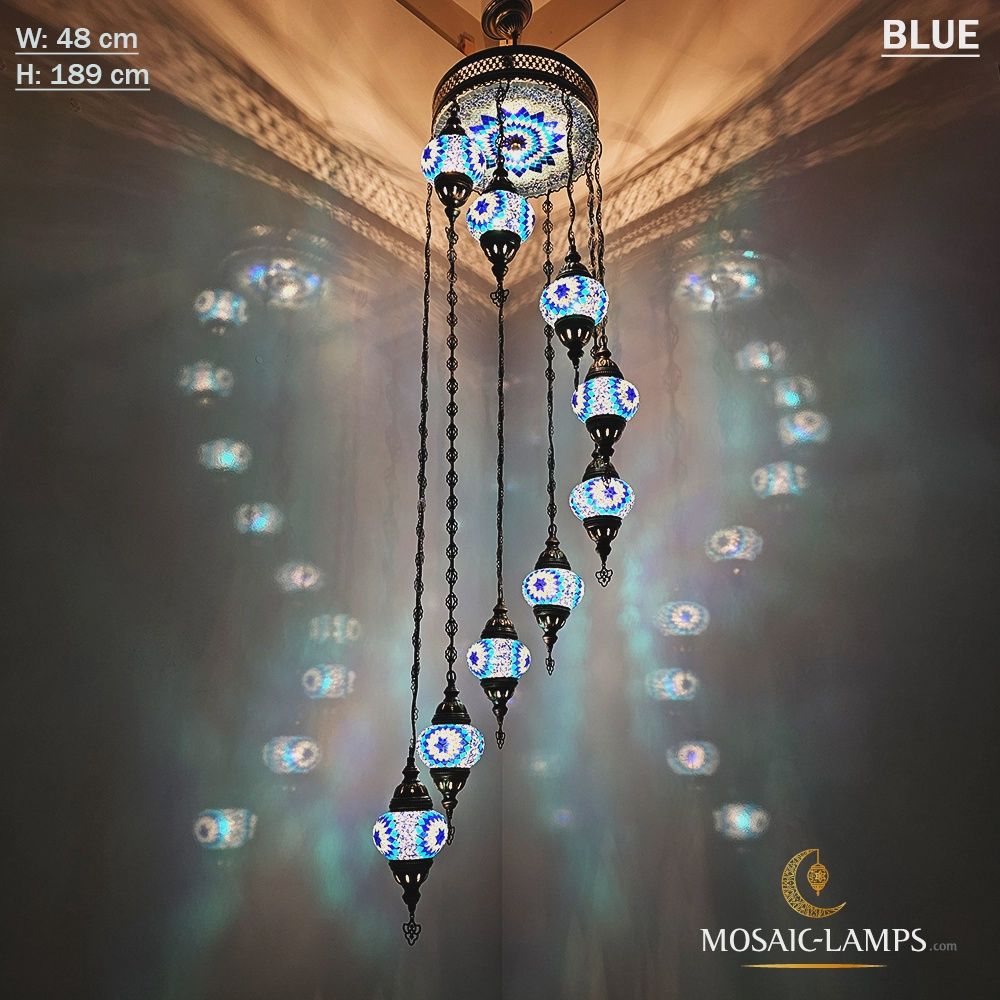 Mosaic 9+1 Chandelier, Colour: Blue, Type: Waterfall Chandelier Custom order