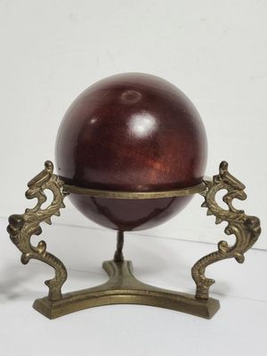 Wood Ball/Orb with Brass Stand (Dragons) 4 in diamerter