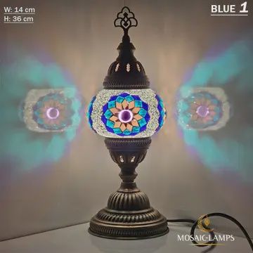 Turkish Mosaic Medium Globe Table Lamp, Handmade, Style: Evil Eye, Type: Mosaic Table Lamp MD Globe