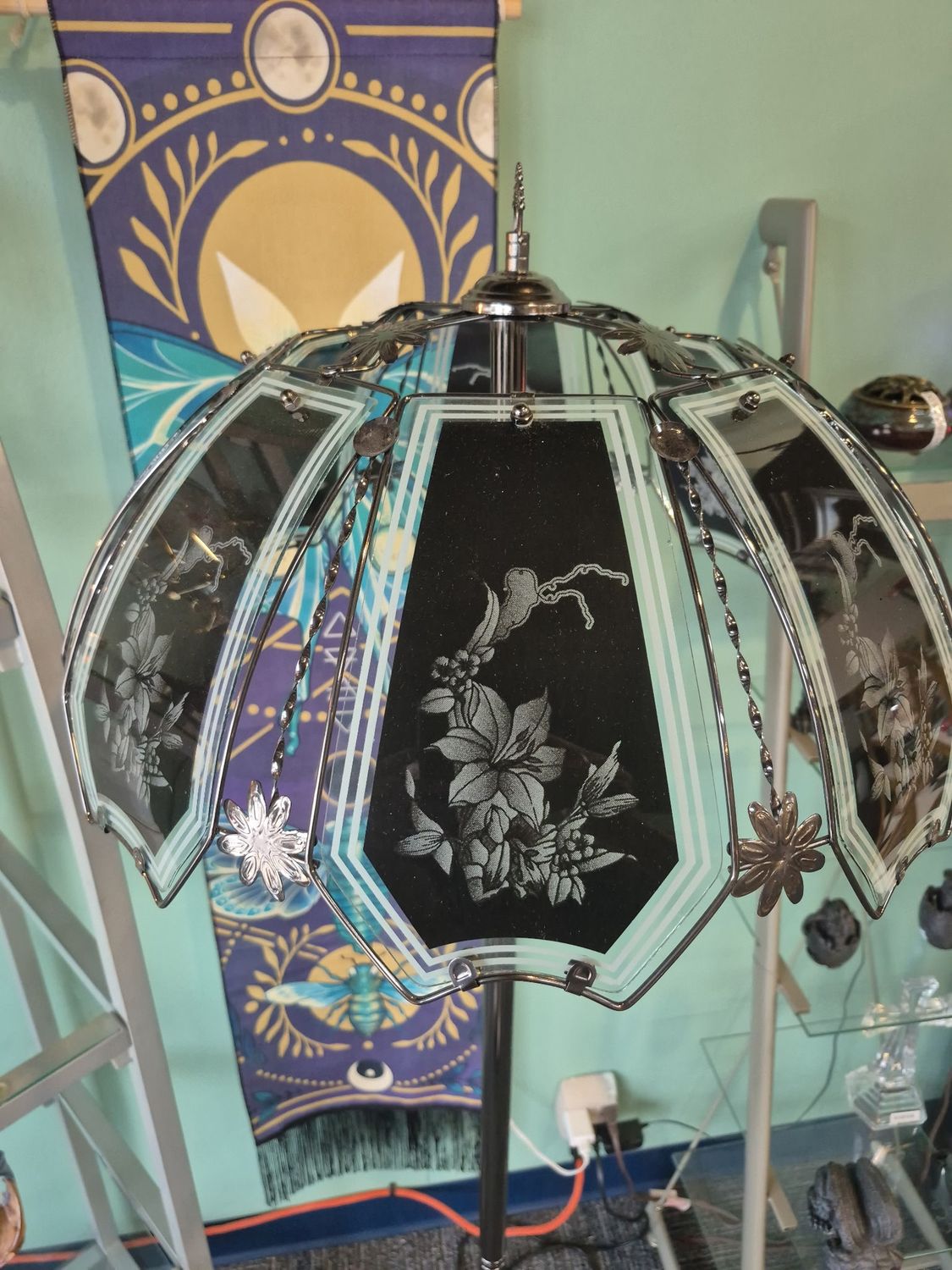 Roses 8 Panel Black/White  24 inch Table Lamp Touch Lamp
