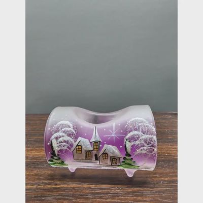 Candle Holder Log  Centerpiece Hand Blown Glass-Purple Single