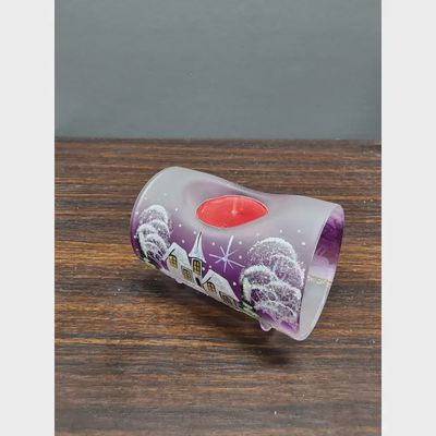 Candle Holder Log  Centerpiece Hand Blown Glass-Purple Single