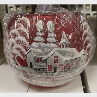 Candle Holder White Church Winter Wonderland Large Red
