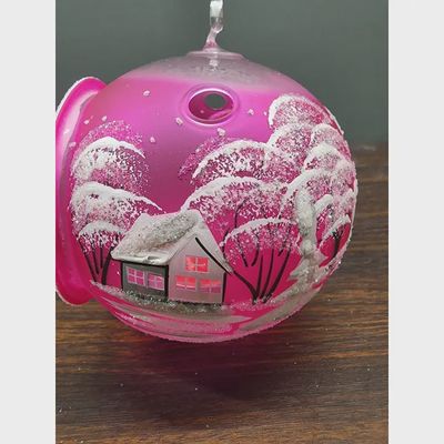 Candle Holder Terrarium Style White Cabins Hand Blown Glass/Painted Tea Light Holder