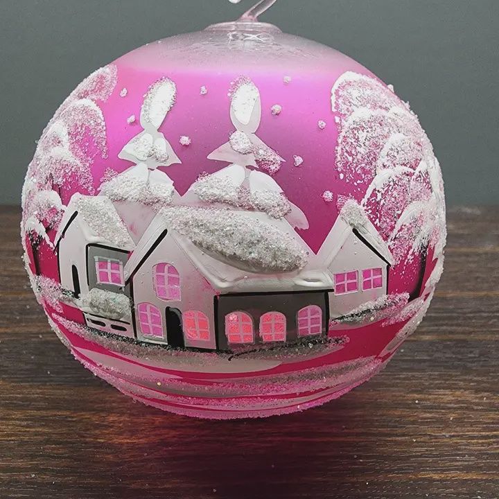 Candle Holder Terrarium Style White Cabins Hand Blown Glass/Painted Tea Light Holder