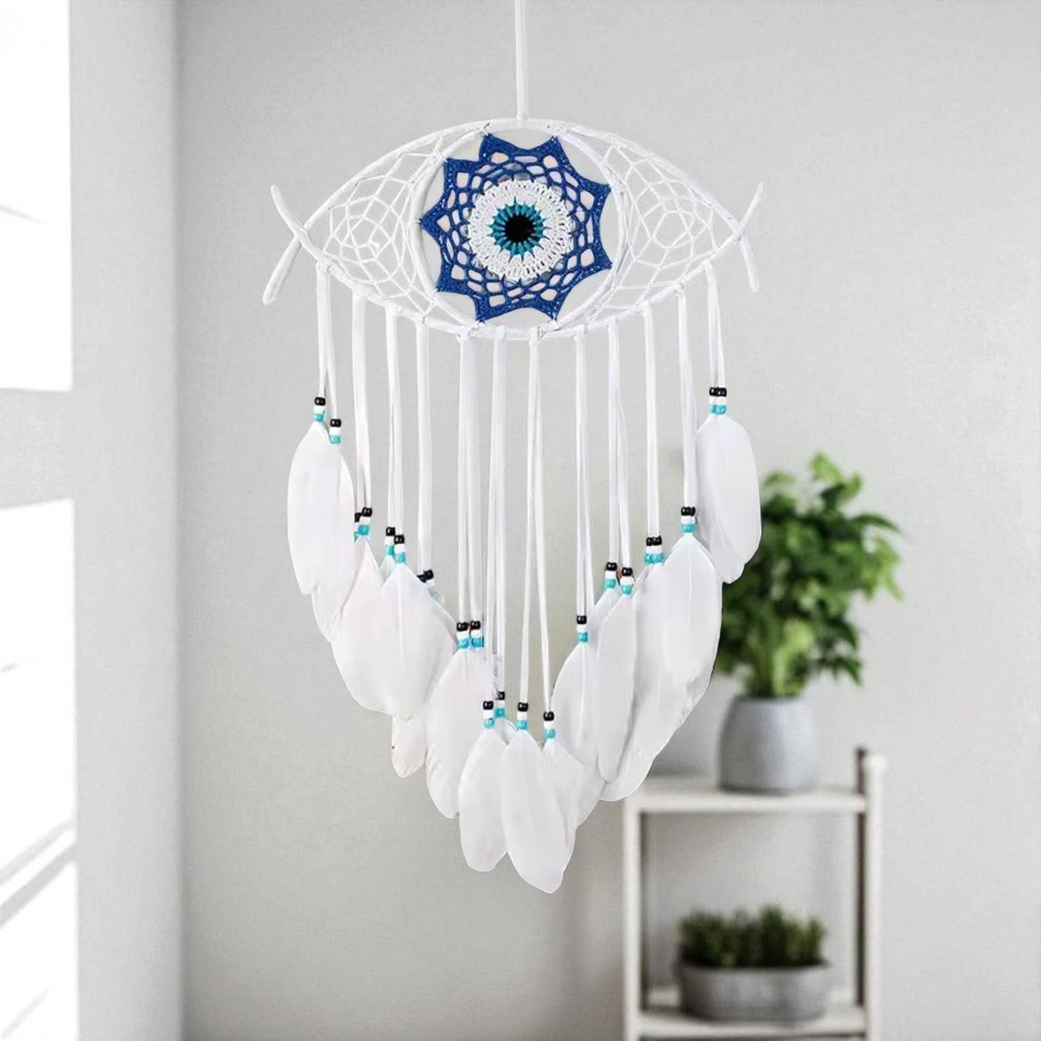 Evil Eye Dream Catcher Hanging, Color: White