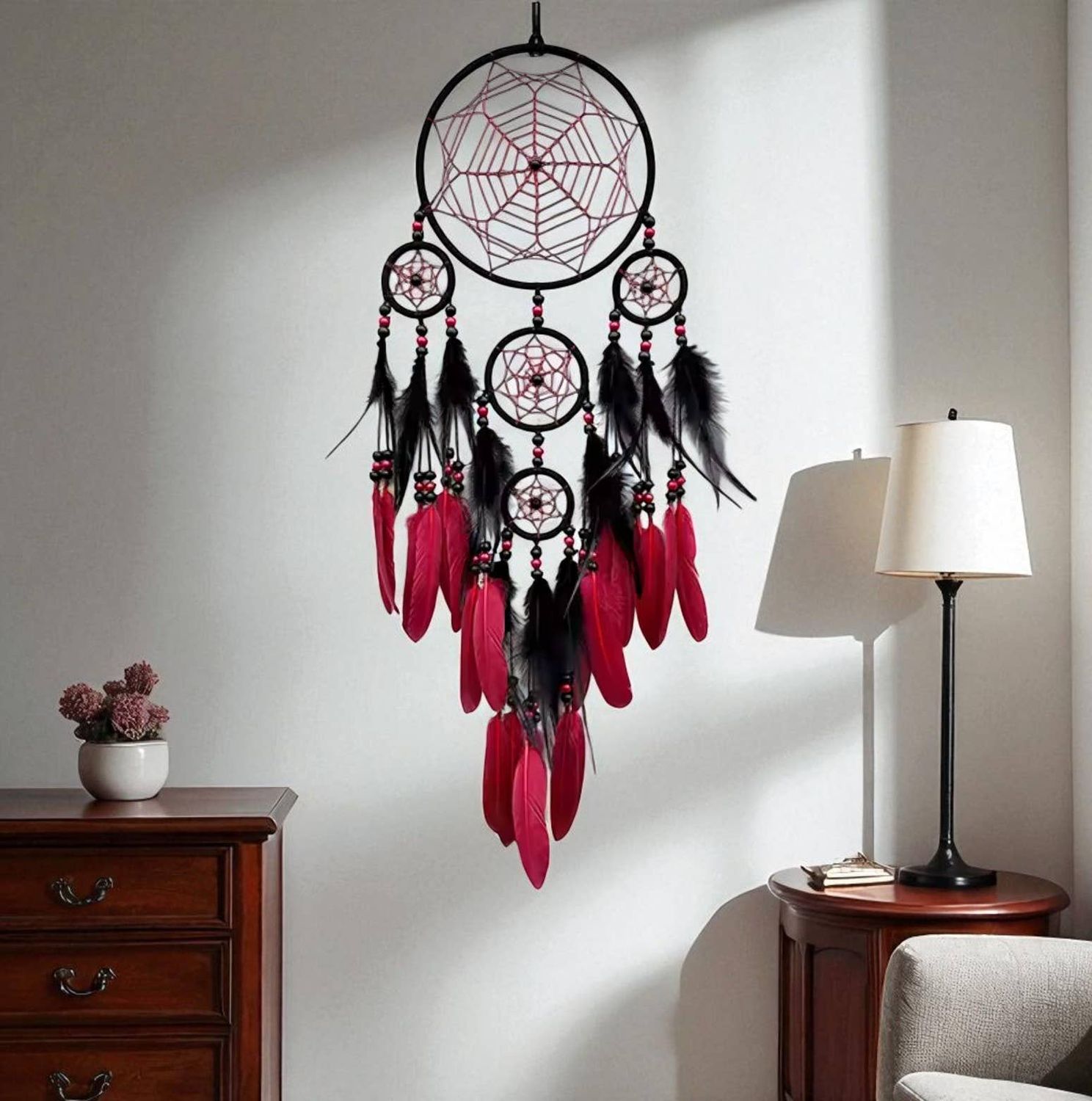 Halloween Witchy Spider Web Dreamcatcher, Color: Red