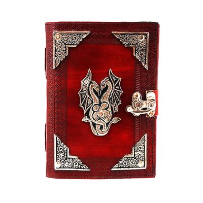 Double Dragon Leather Embossed Journal With Metal Dragon And Corners