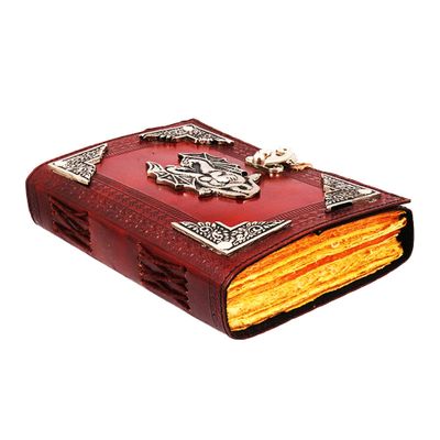 Double Dragon Leather Embossed Journal With Metal Dragon And Corners