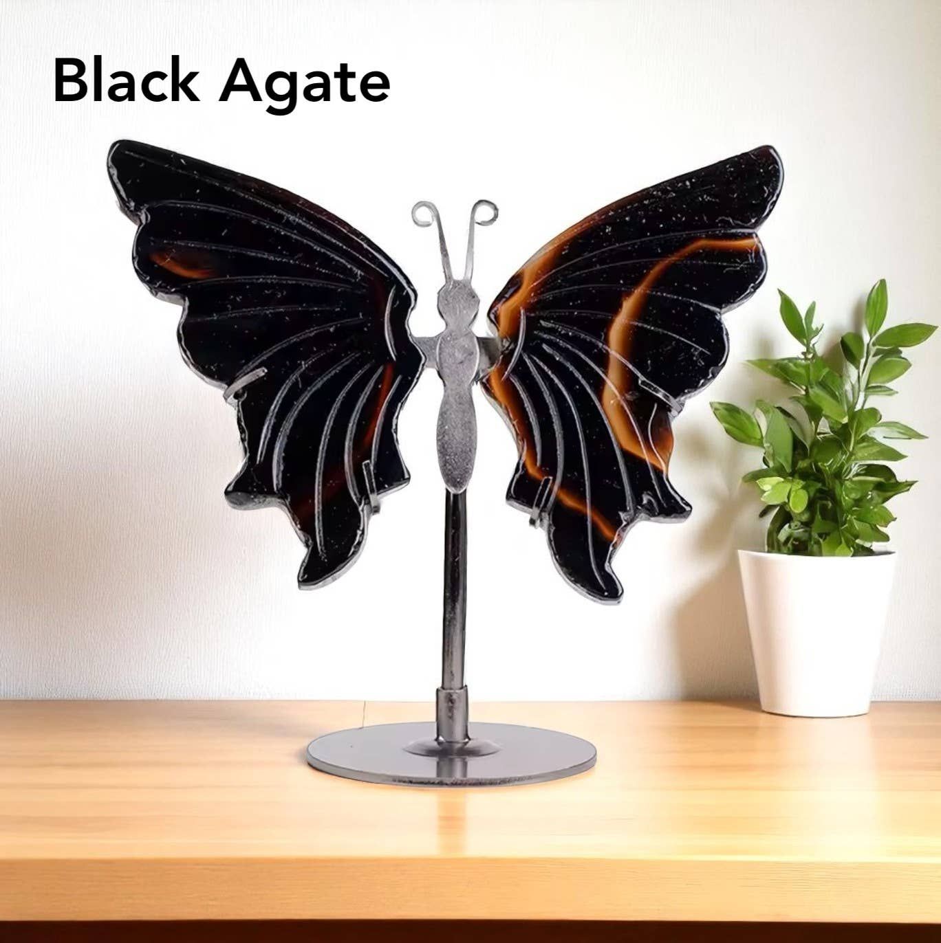 Elegant Crystal Butterfly Wings Stand, Style: Black Agate