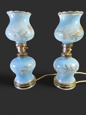 Blue Lamp Hurricane Etched Vintage Style