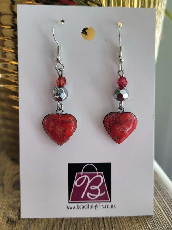 Drop Earrings - Red Hearts