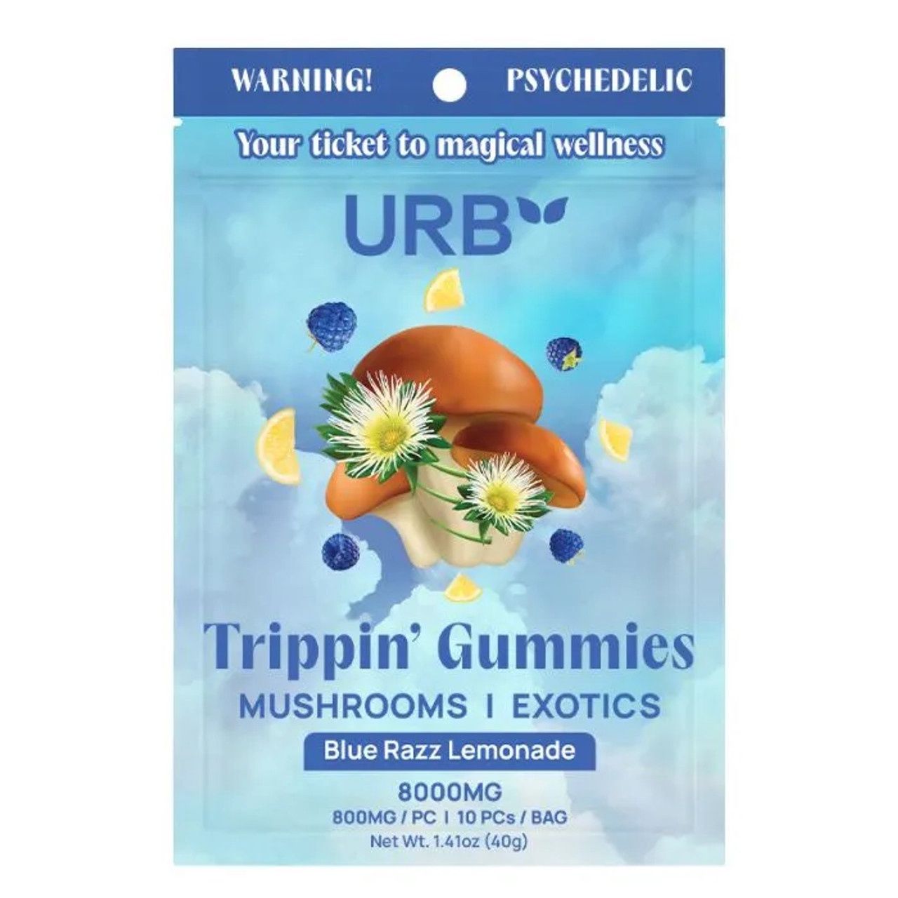 Urb - Trippin Fly High Mushroom Exotics Gummies - 8000MG 10PK, Strain: Blue Razz Lemonade