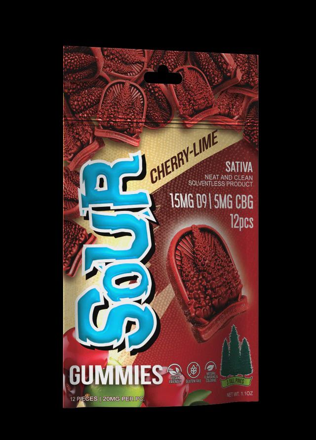 3 Tall Pines - 15mg D9 + 5mg CBD/CBN/CBG Sour Gummies - 12ct, Strain: Sativa: 15mg D9 + 5mg CBG / Cherry Lime
