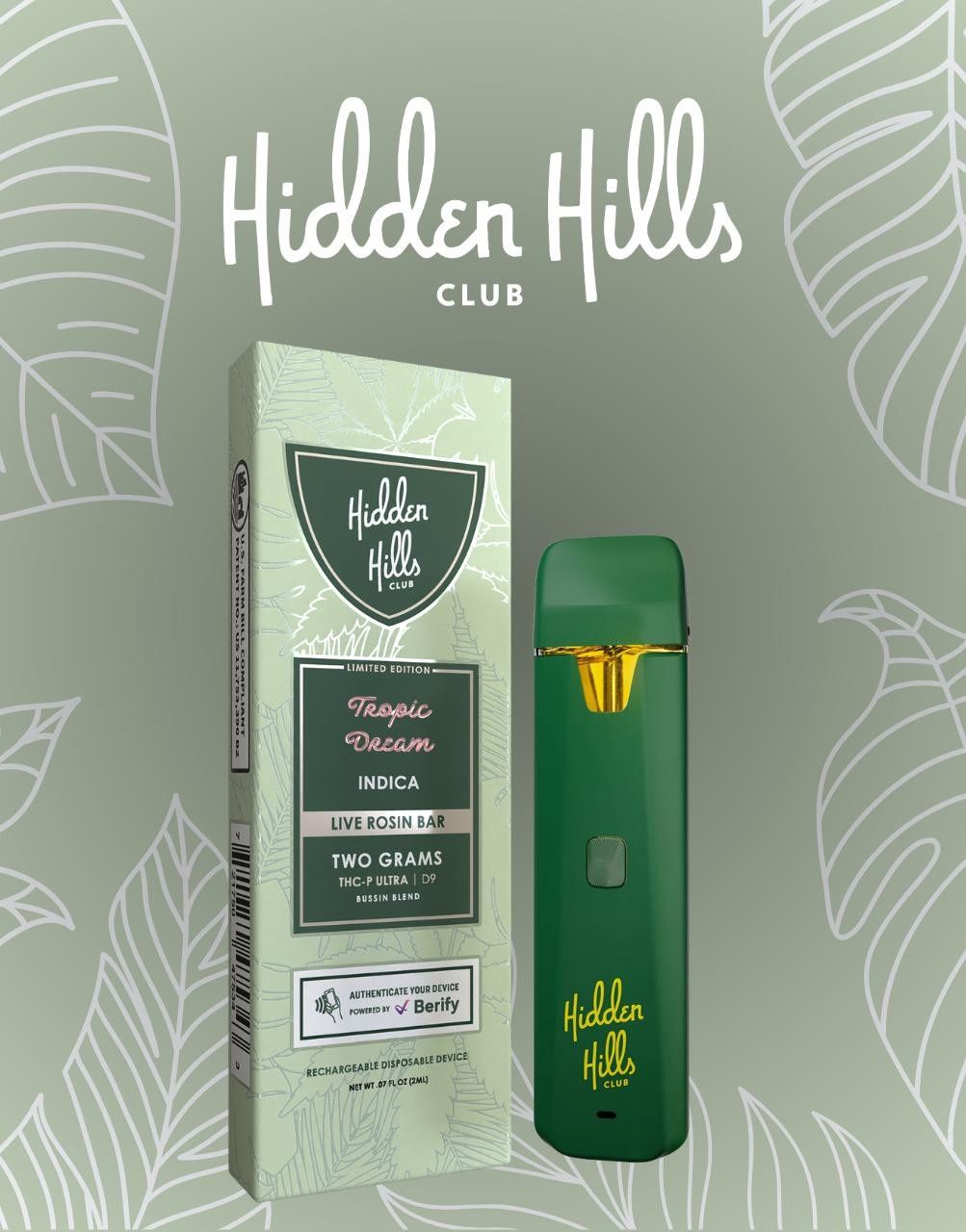 Hidden Hills - Live Rosin Bar - THCP - 2G Disposable, Strain: Tropic Dream - Indica