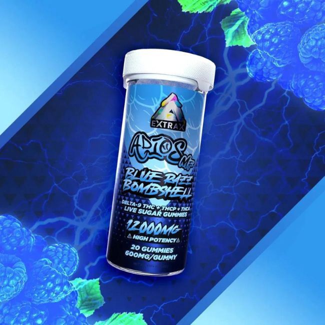 Extrax - Adios MF - Live Resin Gummies- 12000mg total - 20pc, Strain: Blue Razz Bombshell