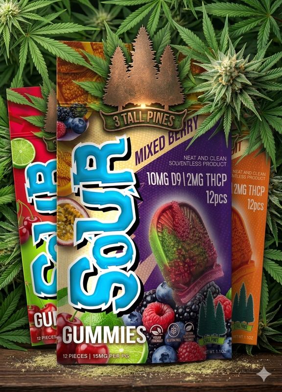 3 Tall Pines - 15mg D9 + 5mg CBD/CBN/CBG Sour Gummies - 12ct
