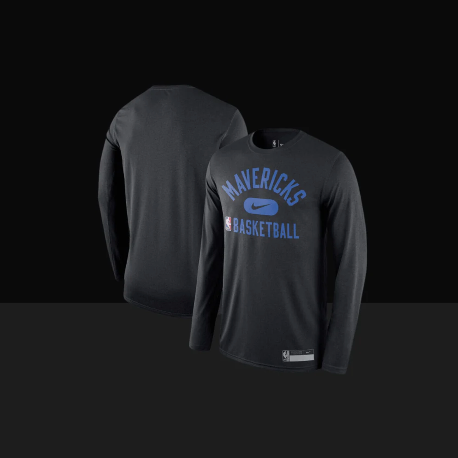 Dallas Mavericks On-Court Practice Performance Long Sleeve T-Shirt, Size: S, Color: Black