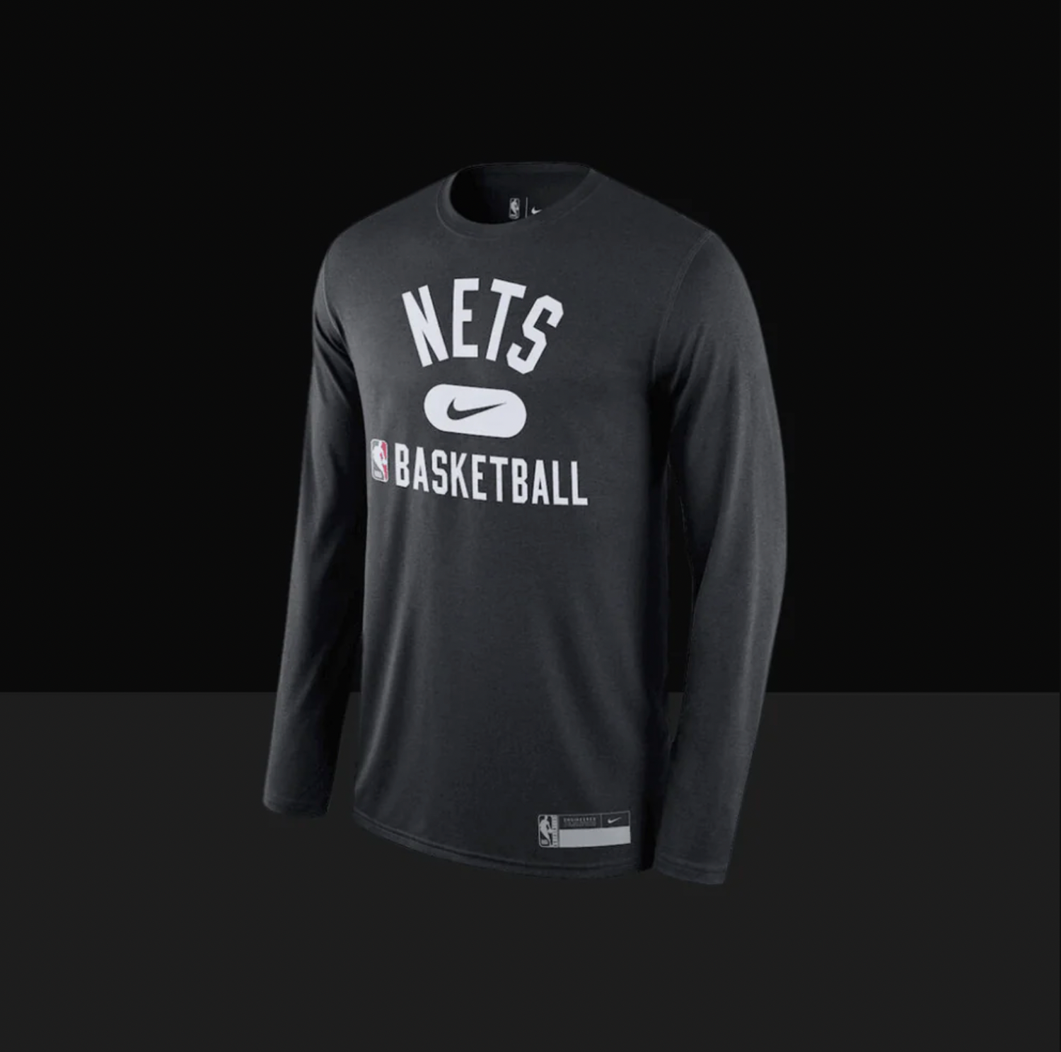 Brooklyn Nets On-Court Practice Performance Long Sleeve T-Shirt, Size: S, Color: Black