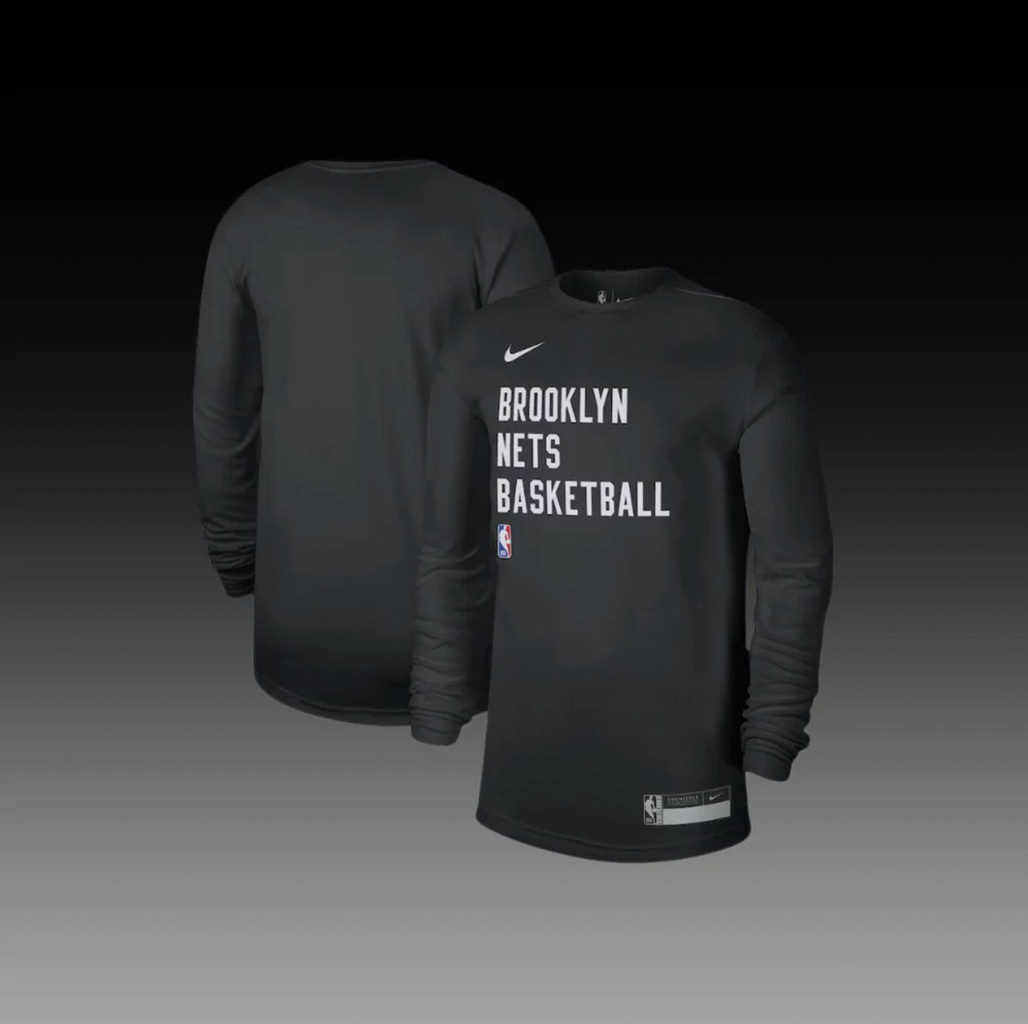 Brooklyn Nets On-Court Practice Performance Long Sleeve T-Shirt, Size: S, Color: Black