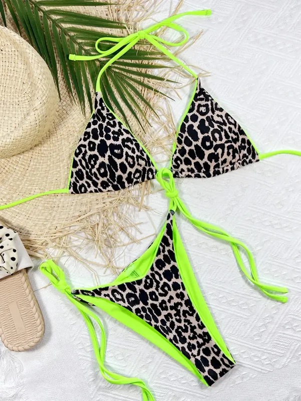 Bikini Neon Grün/Schwarz Animal Print Bekleidung