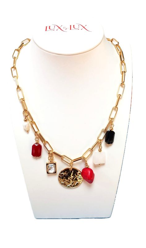 Collar Lyho Acabado Oro Amarillo de 18K y Coral