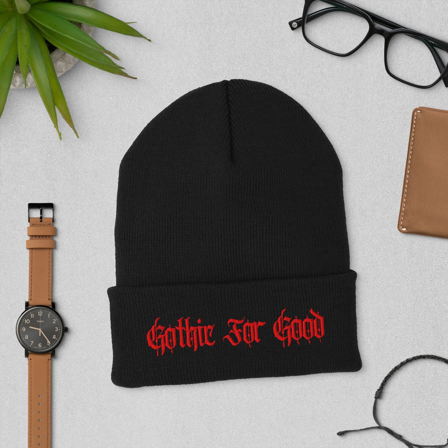 🖤 Lady Justice Cuffed Beanie – Gothic for Good