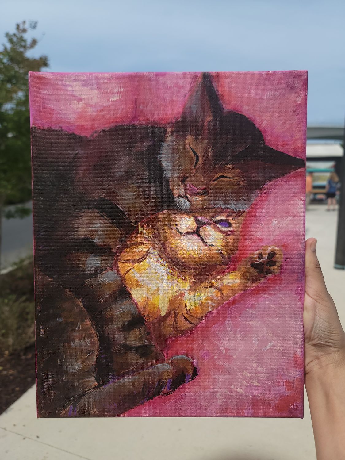 Mama cat and kitten | Original Canvas Painting